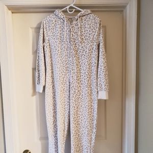 Old Navy, Women's fleece, snow leopard, footless, hooded onesie, size medium